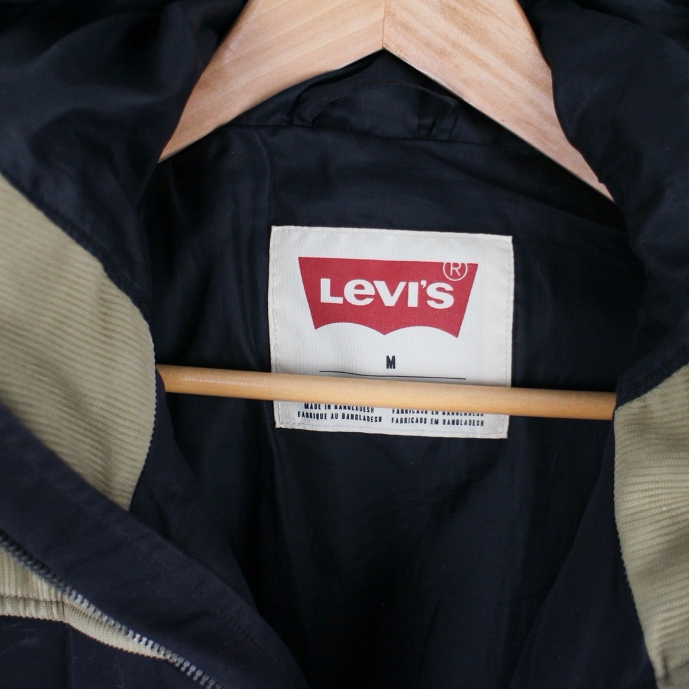 Levi's Men's Hooded Puffer Jacket Tan Black Colorblock Medium Winter‎ Coat - Picture 3 of 4